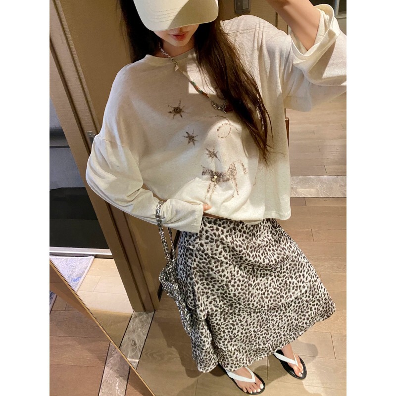 Korean-style T-shirt with seaside vacation pattern print, loose-fitting, sun-protective, casual cover-up top, new for spring/summer 26, H060310