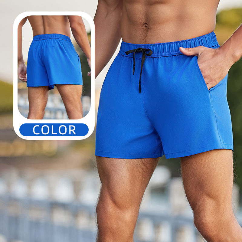 Pantalones cortos deportivos para correr anti-exposición de los hombres falsos de dos piezas de entrenamiento suelto al aire libre pantalones de fitness delgados pantalones cortos de secado rápido