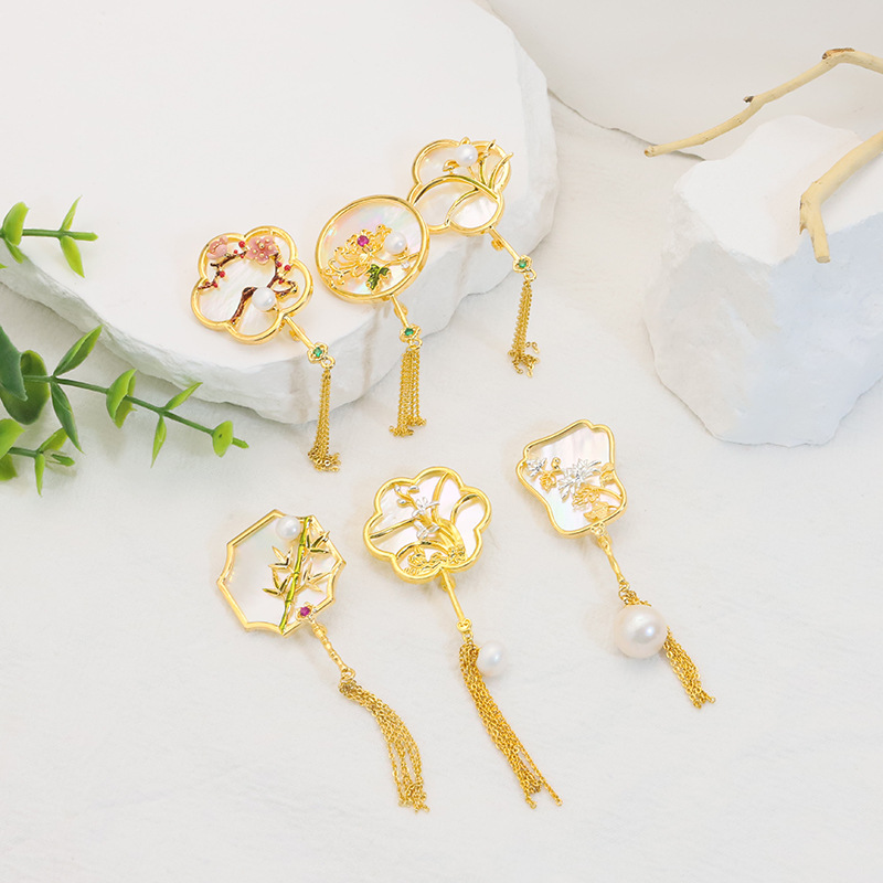 Nuevo estilo chino perla de agua dulce natural broche nicho alto sentido pin accesorios ramillete 18K oro real color retención image 3