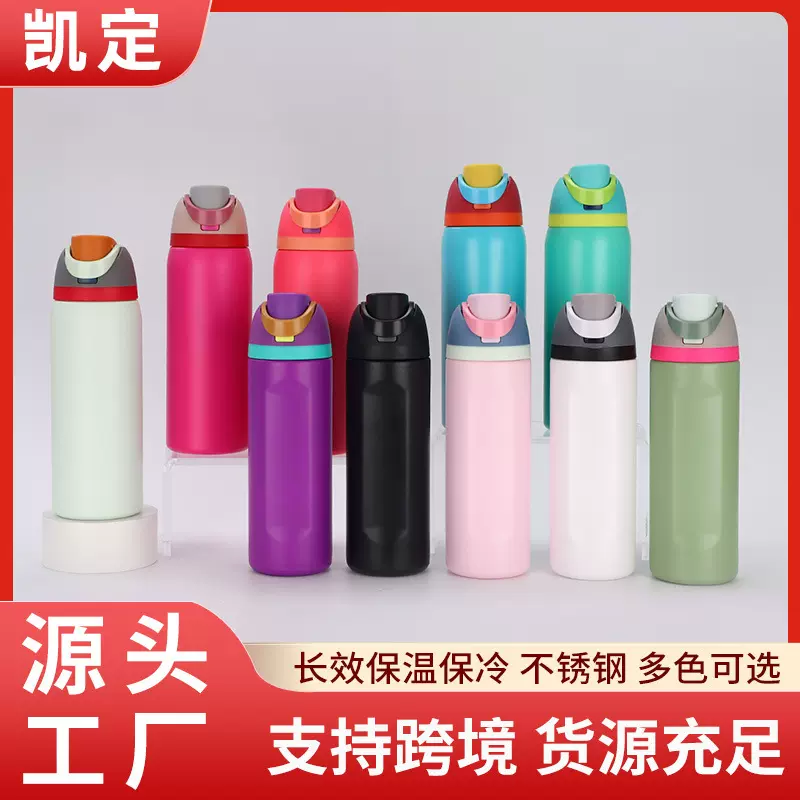 亚马逊家用高颜值水果杯大容量不锈钢双饮保温杯户外运动水壶批发