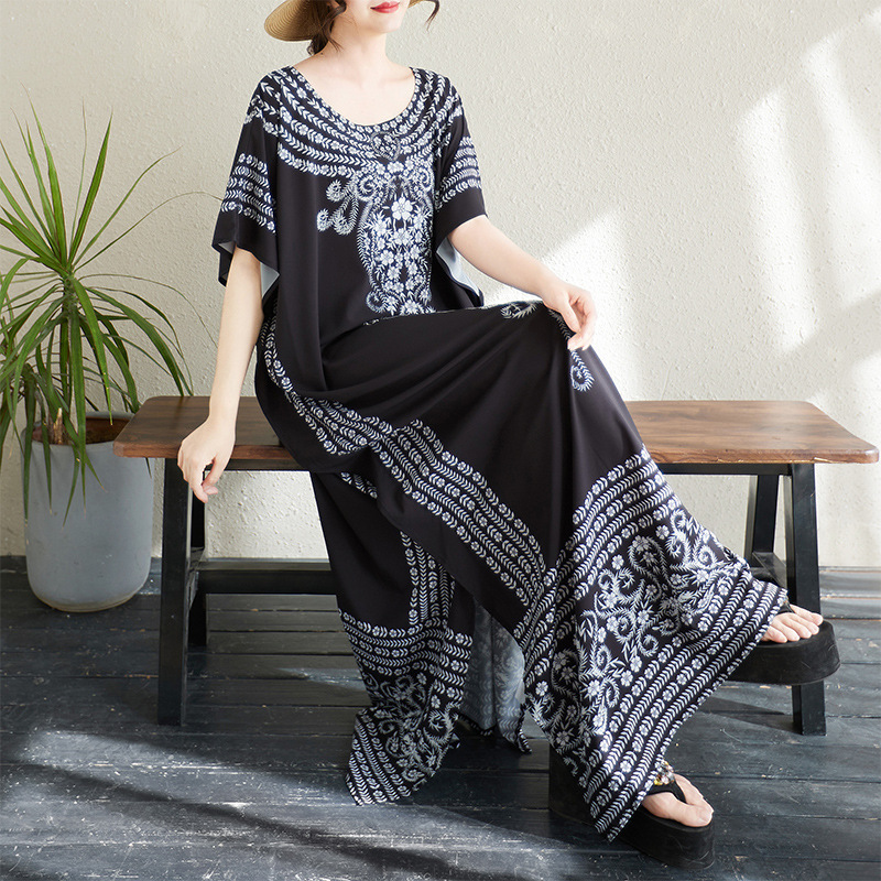 Summer chubby girl Foreign Trade Large Edition dress plus size Printed 200 Jin Super Long Beach Skirt