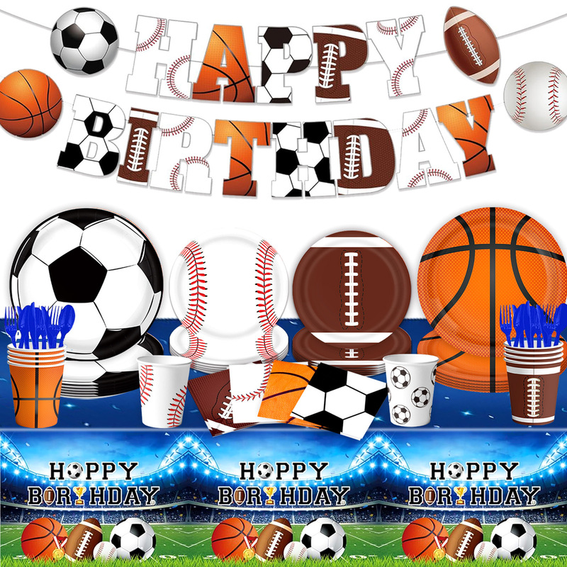 New All-Star Ball Game Theme Children's Party Disposable Tableware suit Paper Tray Paper Cup Paper Towel Tablecloth Banner