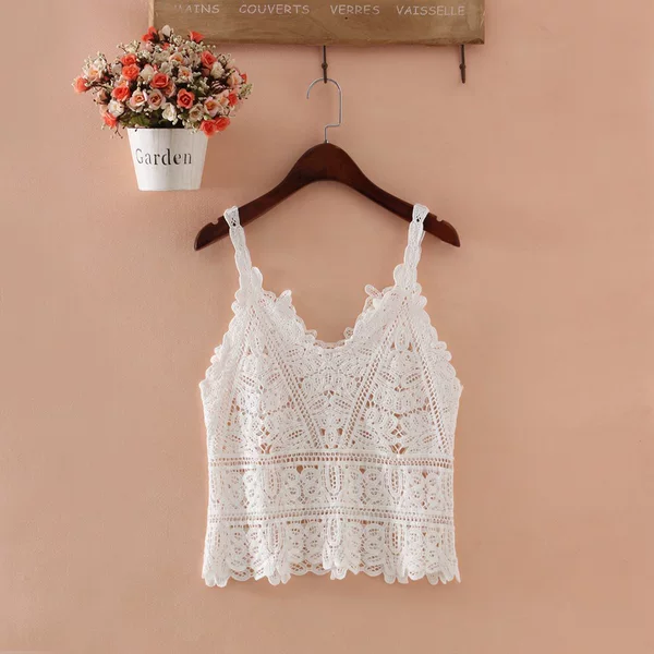 Fairy Hollow Multicolor Beach Crochet Sling Lace Vest Holiday Style Ethnic Top Summer Outer Wear Small Vest