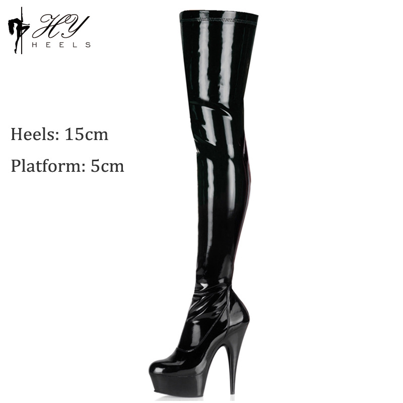 Boot dài quá gối da sáng chế gợi cảm dây buộc gót siêu cao 15cm — Màu đen, Màu hồng, Màu trắng, Màu đỏ