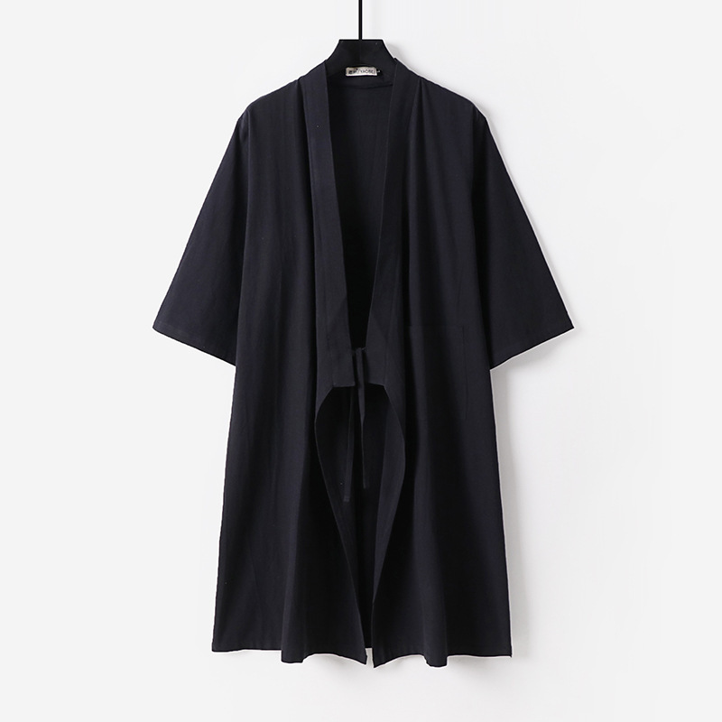 Chinese-Style Linen Cotton Extra-Long Hanfu Robe, Chinese Tang Suit for Men, Monk Zen Meditation Layperson Clothing, Ethnic Retro Style Chinese-Style Linen Cotton Extra-Long Hanfu Robe, Chinese Tang Suit for Men, Monk Zen Meditation Layperson Clothing, Ethnic Retro Style