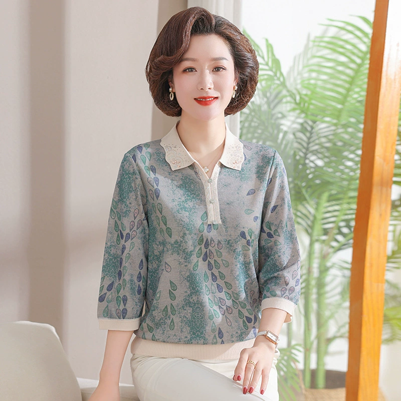 2025 новая мама весна и лето платье иностранная футболка рубашка среднего и пожилого возраста женская весна и лето ледяной шелк рубашка