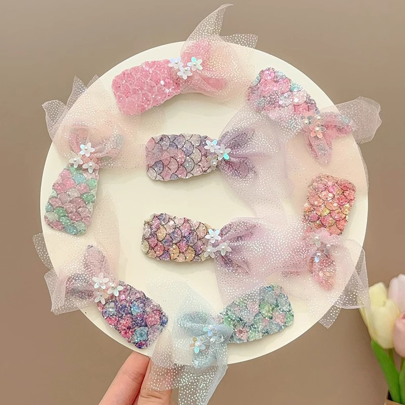Clips de cabello de cola de sirena brillante para niños frente lateral frangeo clips de cabello rotos clips de cabello de princesa de niña