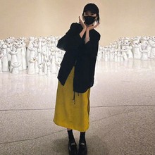[现货]2023秋季杨幂同款黑色新中式衬衫中国风黄色半身裙气质套装