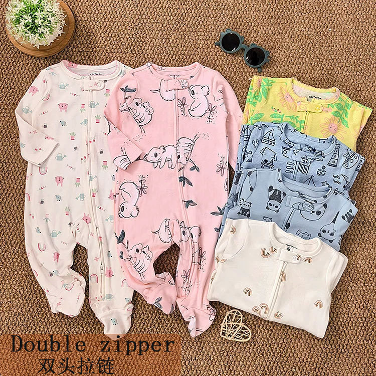 Baby Jumpsuit Bottoming Baby Long-Sleeved Double Zipper Crawler Suit Newborn Clothes European and American Double Zipper