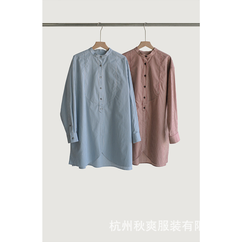 High-End Retro Stand-Up Collar Long-Sleeved Shirt for Women, New Style Chic Striped Design Loose Shirt That Can Be Worn in All Seasons High-End Retro Stand-Up Collar Long-Sleeved Shirt for Women, New Style Chic Striped Design Loose Shirt That Can Be Worn in All Seasons