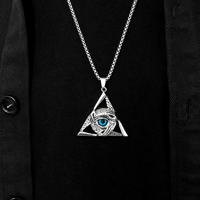 Men's Triangle Evil Eye Pendant Necklace Retro Punk Style Jewelry_voghion.com