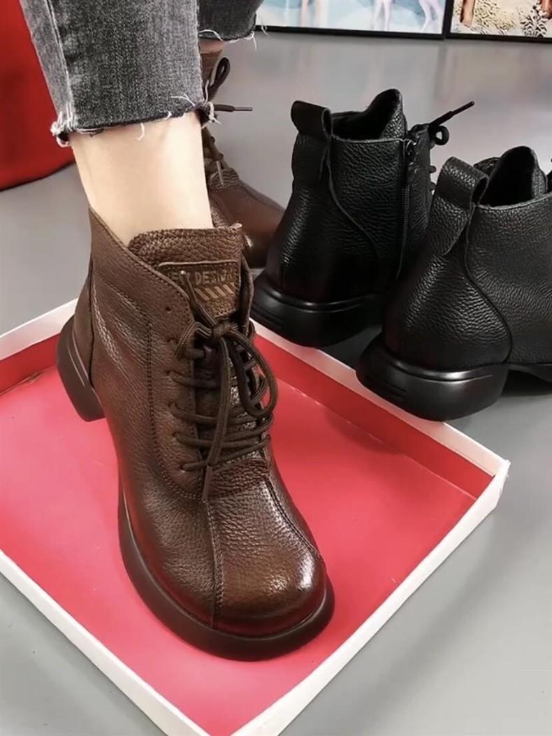 Women's Martin Ankle Boots In Soft Leather With Fleece Lining_voghion.com