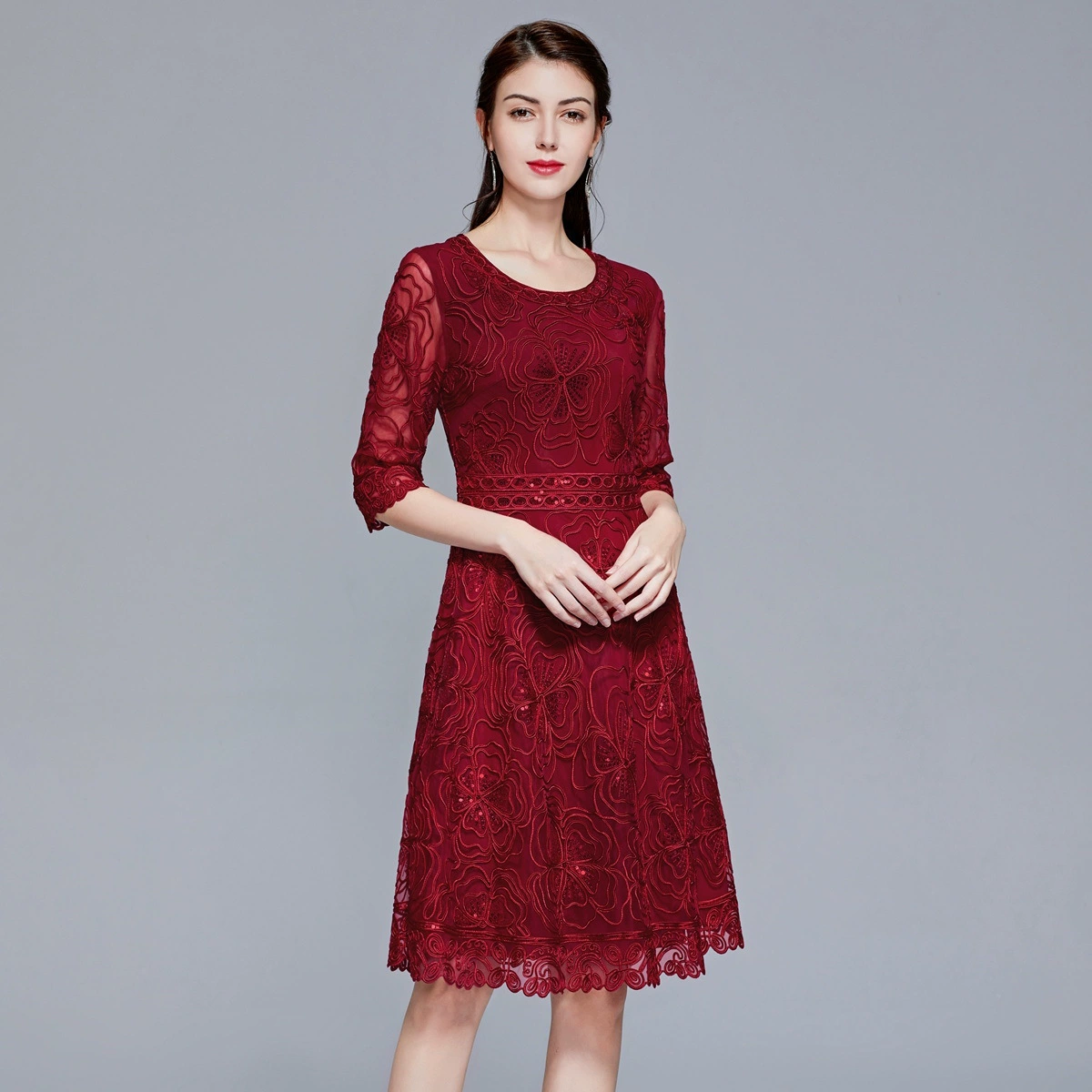 Шэньчжэньская фабрика юбка Daifa на весну и лето банкетное платье для матери Женское платье больших размеров для женщин среднего возраста Новое вышитое платье