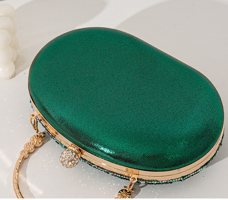 Peacock Pattern Rhinestone Metal Peacock Oval Evening Bags
