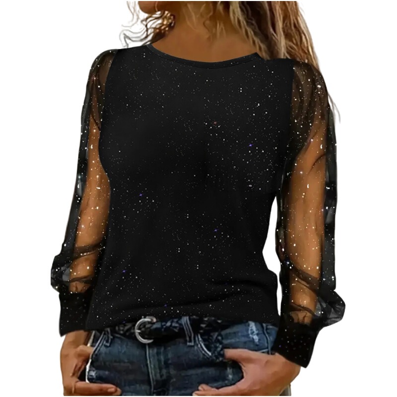 2024 European and American new long sleeve loose round neck casual loose T-shirt top