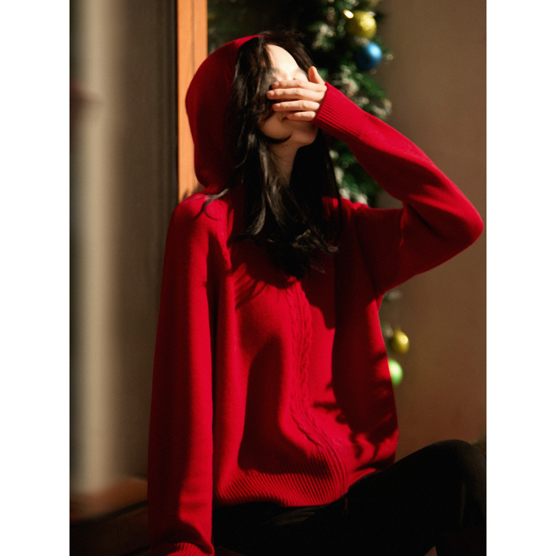 Doble cremallera capuzada jersey jersey jersey de punto Cardigan de otoño y invierno de mujer blusa holgada estilo perezoso chaqueta de punto de alta calidad image 2