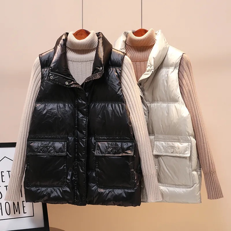 Autumn and Winter down Cotton Vest Women's Glossy Vest Vest Cotton Outwear 2025 New Korean Style Warm Cotton Top Jacket Autumn and Winter down Cotton Vest Women's Glossy Vest Vest Cotton Outwear 2025 New Korean Style Warm Cotton Top Jacket