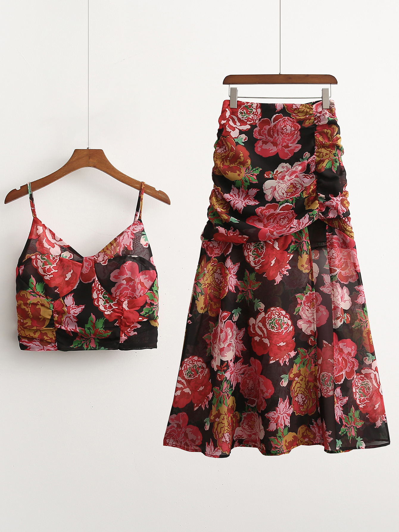 Printed Slim camisole Split Skirt Two-piece Set NSLQS128898