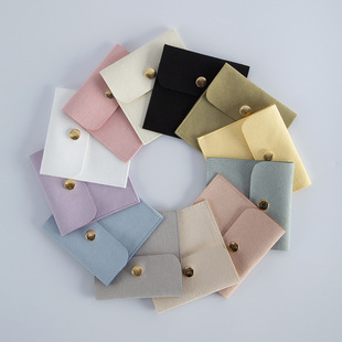 Square Snap Button Jewelry Packaging Mini Microfiber Flannel Bag Flap Dust-proof Ring Necklace Bag with Logo