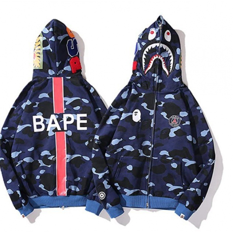 2025 [健康布] 3D デジタル印刷 Bape ブランド シャークヘッド スウェットシャツ メンズ カップル ジッパー カーディガン ベルト付き|undefined