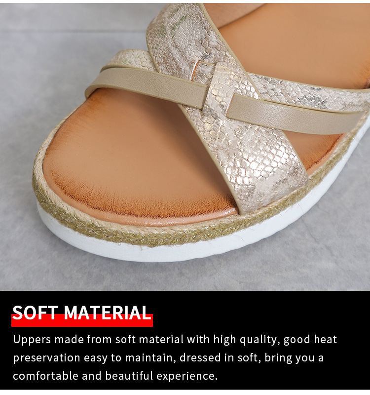 Snakeskin Pattern Espadrille Sole Ankle Strap Wedge Pu Leather Sandals