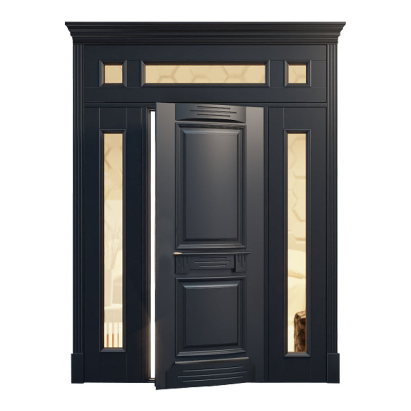 Foshan Factory Direct Sales Craft Solid Wood Door with Glass Can Export Classy Invisible Single-Open Main Entrance Door
