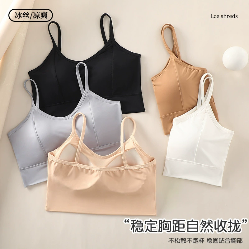 Утолщенная подкладка для груди, цельная маленькая грудь, специально собранная, большая красивая спинка, топ, нижнее белье из ледяного шелка для женщин