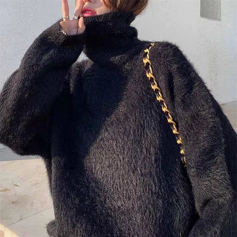 Flauschiger Damen Pullover Mit Stehkragen In Nerzfelloptik_voghion.com