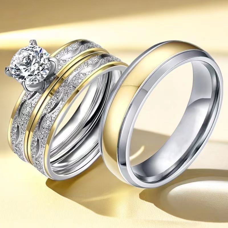 13g Weight Zircon Inlay Material Rings Classification Wholesale Jewelry Simple Style Geometric Titanium Steel Zircon Mixed Metal Plating Rings