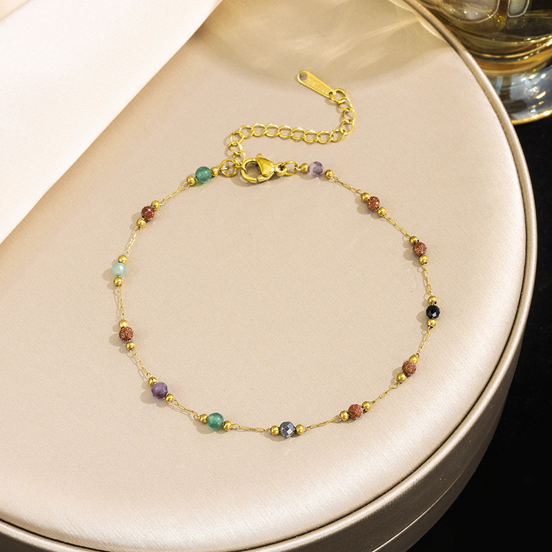 Colorful Stone Dopamine Beaded Necklace Anklet Niche Design French Fresh High-End Clavicle Chain Set