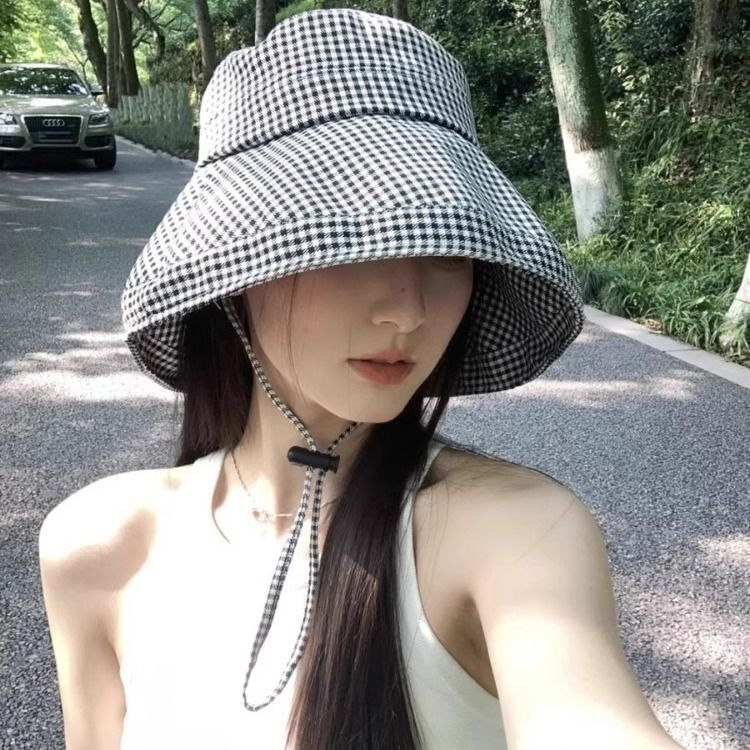 Houndstooth Plaid Sun Protection Fisherman Hat with Brim, New Summer Uv Sun Hat, Face-Covering Sun Hat Houndstooth Plaid Sun Protection Fisherman Hat with Brim, New Summer Uv Sun Hat, Face-Covering Sun Hat