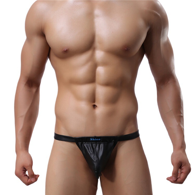 SHINO Hot Imitation Leather Double Ding Underwear Sexy Men's Thong U-shaped Pants Leather Black Ultra Low Waist Underwear