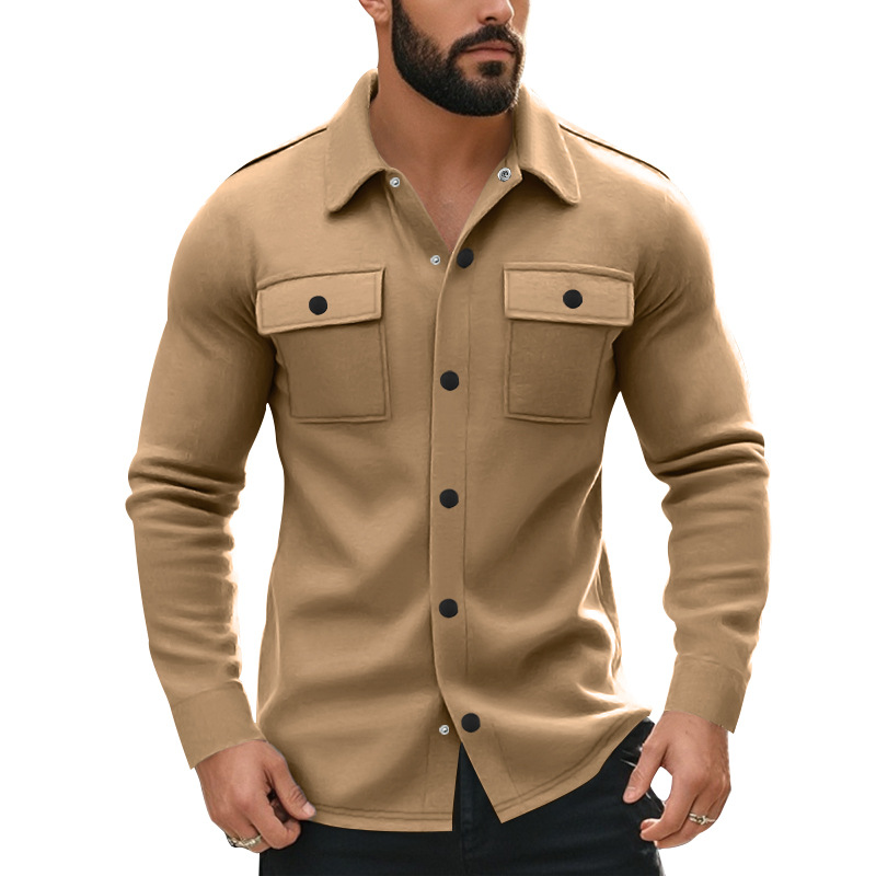 Chaqueta de hombre con forro polar, estilo europeo y americano, para otoño, con solapa, de un solo botón, resistente al desgaste, a prueba de viento, informal, de color liso.