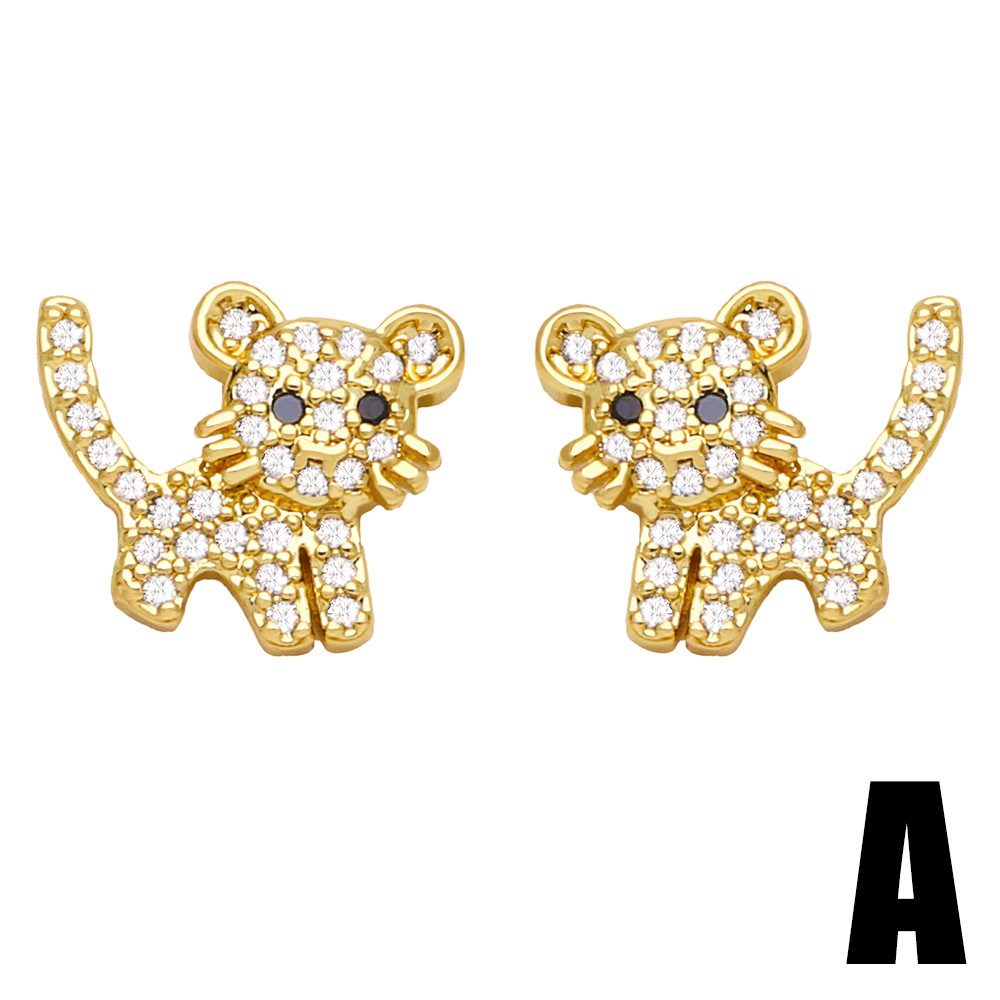 simple zircon heart copper gold-plated earrings