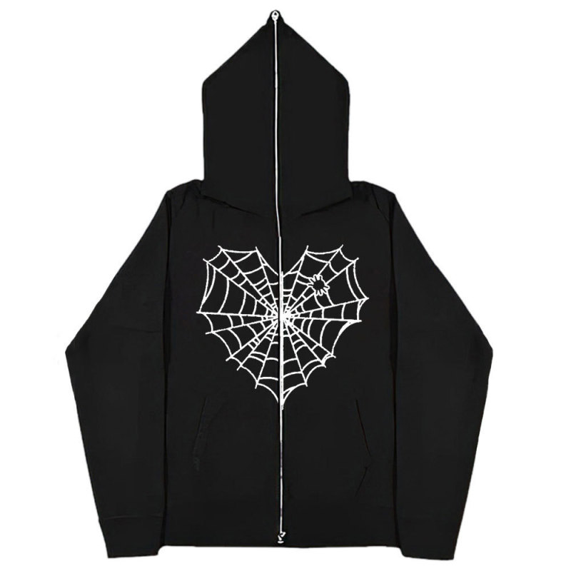 Foreign Trade European and American Dark Love Spider Sweatshirt Men's and Women's Fleece Hoodie Gothic Large Size Full Face Zipper Sweatshirt