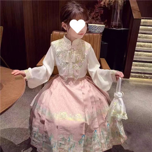 Girls' Hanfu Skirt Set Spring 2025 New Fashionable Children's Traditional Chinese Style Tang Suit for Little Girls