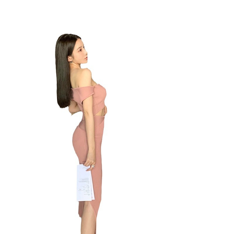 (2개) 봄 두 조각 우아한 섹시한 치마 조합 연꽃 뿌리 전분 컬러 뜨거운 소녀 탑 높은 허리 엉덩이 스커트 여성 사용자 정의