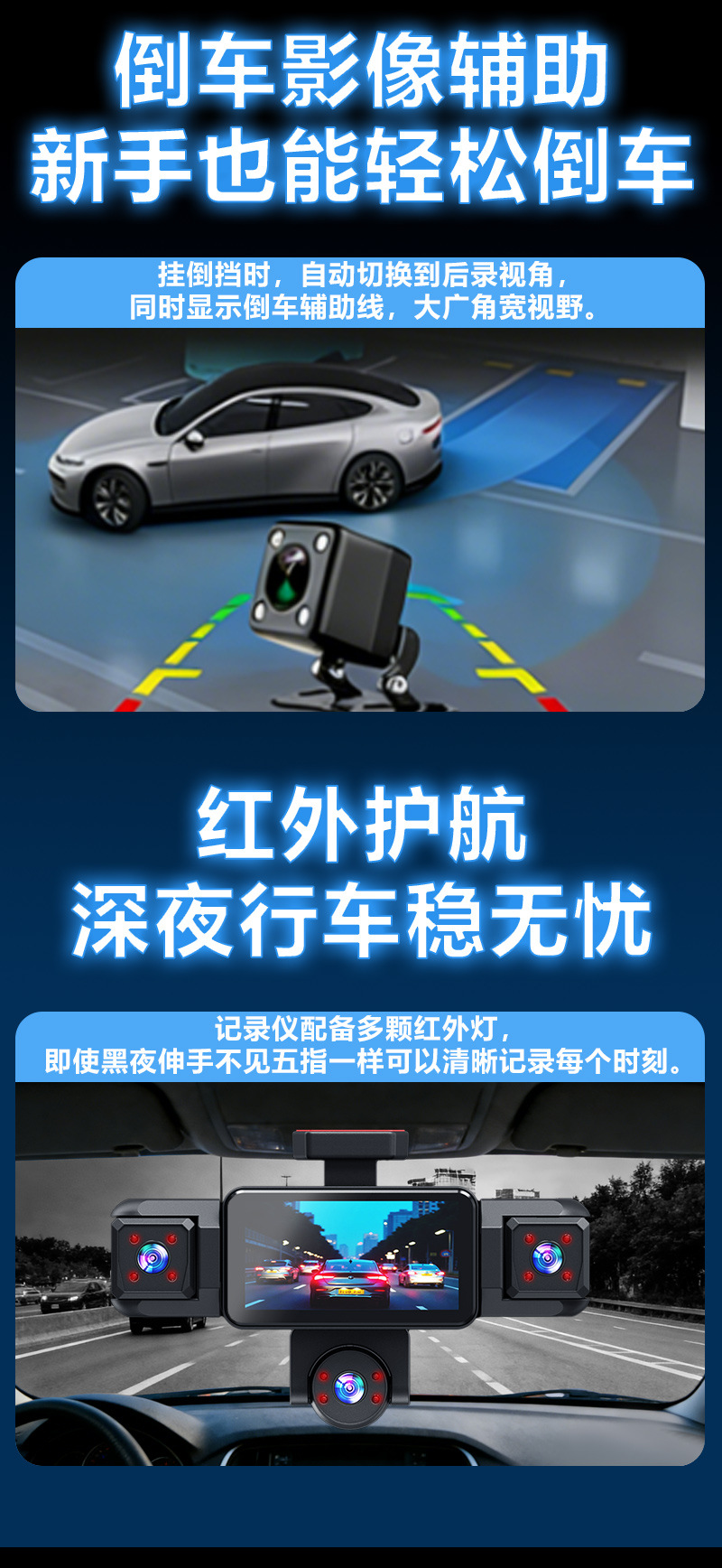 W19-5 lens dash cam, 3.16-inch 1080P HD night vision, five-channel recording, factory-installed camera, 360-degree panoramic view