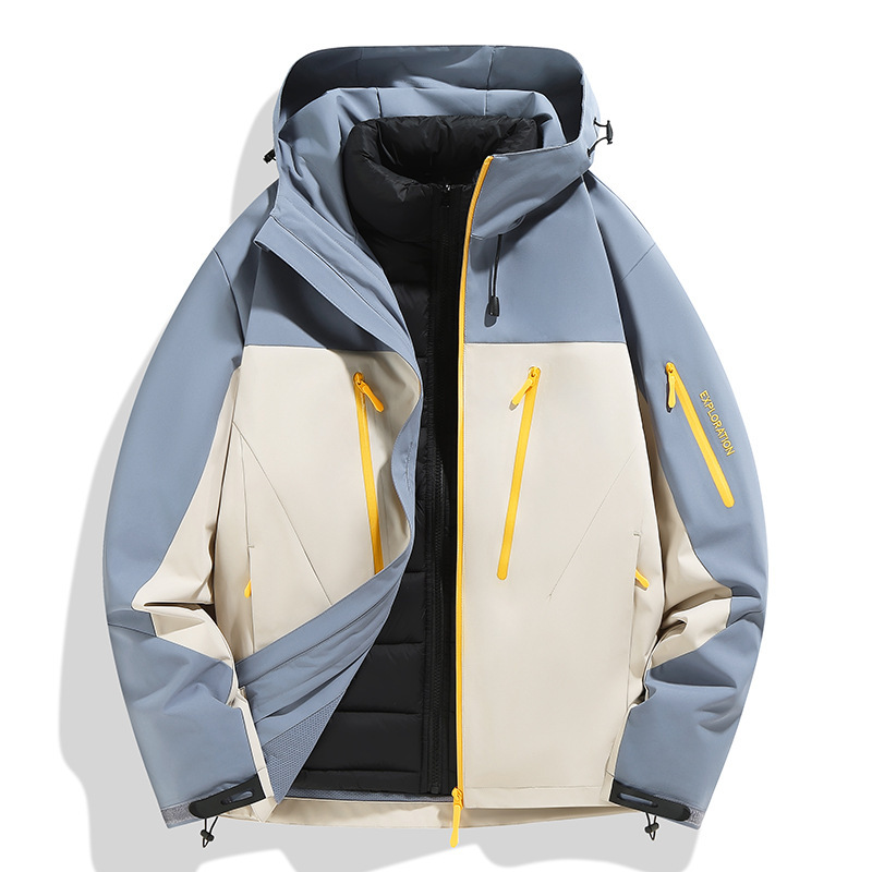 鳥家同型ジャケット、カスタムロゴ刺繍入り、3in1登山服、防風防水、裏起毛ジャケット、男女兼用|undefined