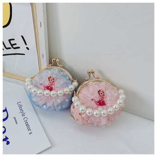 Elsa Princess Girls' Children's Pearl Handbag Children's Fashion Crossbody Bag for Little Girls and Babies, Popular and Stylish
