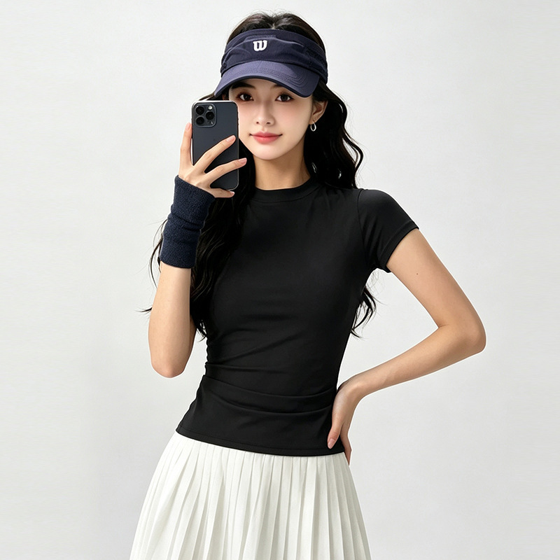 Solid Color Slim Fit Yoga Short Sleeve Women's Round Neck Stretchy Sports T-Shirt Breathable Outdoor Jogging Strength Training Fitness Wear Solid Color Slim Fit Yoga Short Sleeve Women's Round Neck Stretchy Sports T-Shirt Breathable Outdoor Jogging Strength Training Fitness Wear