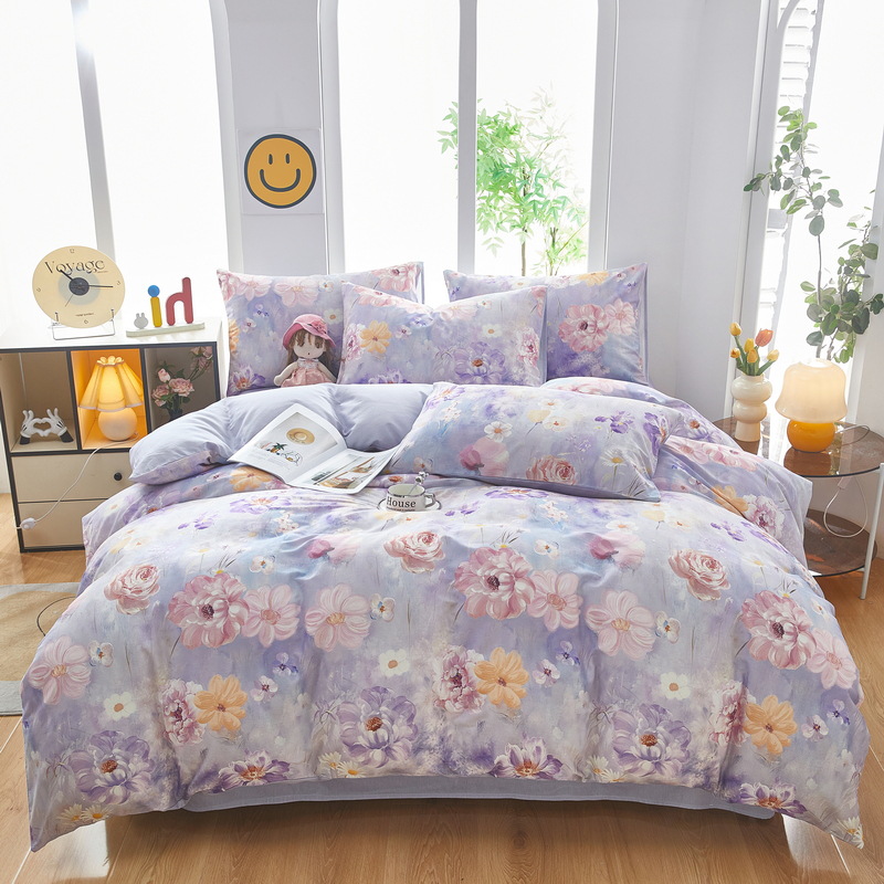 Cama de cuatro piezas, 100 cubierta de edredón de algodón, ropa de cama de dormitorio de estudiantes, tres piezas