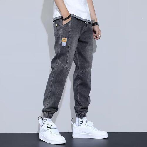 Men's Summer Thin Trousers with Gathered Ankle Work Pants, Fashion Drawstring Loose Waist Student Casual Pants