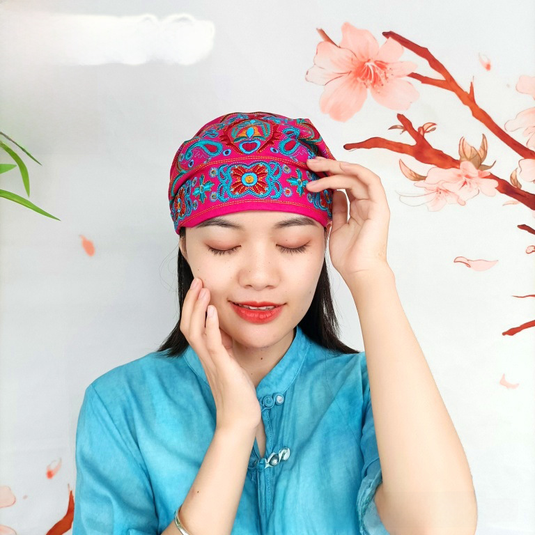 Chapeau haut de forme vide en toile brodée de style ethnique pour femmes, foulard élastique réglable pour voyage et photo_voghion.com