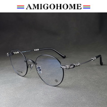 批发新款克罗芯GDBUBBA1纯钛架眼镜圆框铸造件金属镜腿复古风眼镜