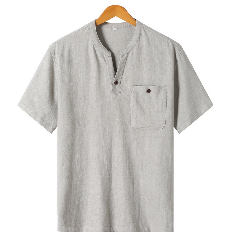 Middle-aged and Elderly Men's Summer Linen Short-sleeved T-shirt Top Men's Large Size Cotton and Linen T-shirt Chinese Style Dad's Clothes
