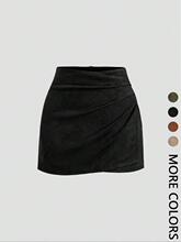Z 45031 Wrinkled Mid Waist Short Skirt ����Ƥ�޶�ȹ �羳