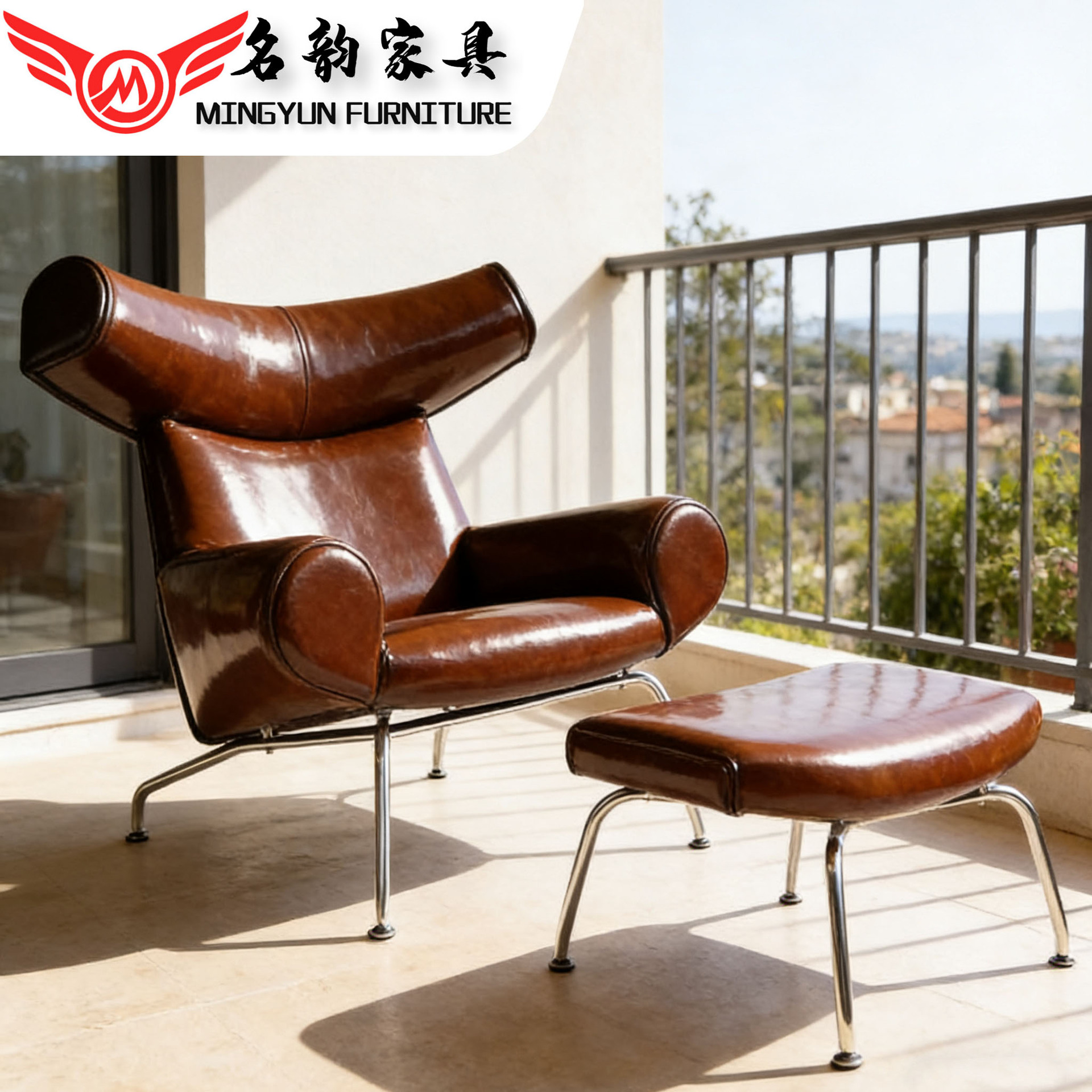 Ox Chair Ottoman Bull Chair Leisure Reclining Single Seat Chair for Sitting and Lying down in the Living Room or Balcony, Genuine Leather Recliner