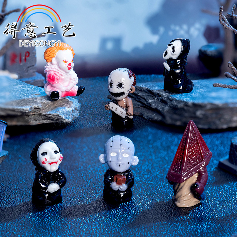Micro-Landscape Cross-Border New Product European and American Movie Monster Saw Killer Clown Resin Crafts Desktop Ornaments