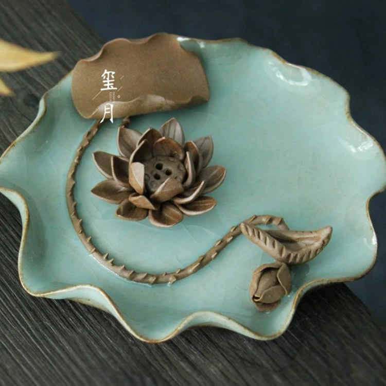 Пруд с лотосом Цзиндэчжэнь Керамическая тарелка для благовоний ручной работы Линия благовоний с обратным потоком благовония Украшение дома Тарелка для ароматерапии Тарелка из сандалового дерева Грубая керамика